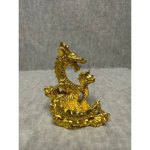 Vintage Gold Tone Dragon Figurine Ornate Detailed Oriental Asian‎ Decor